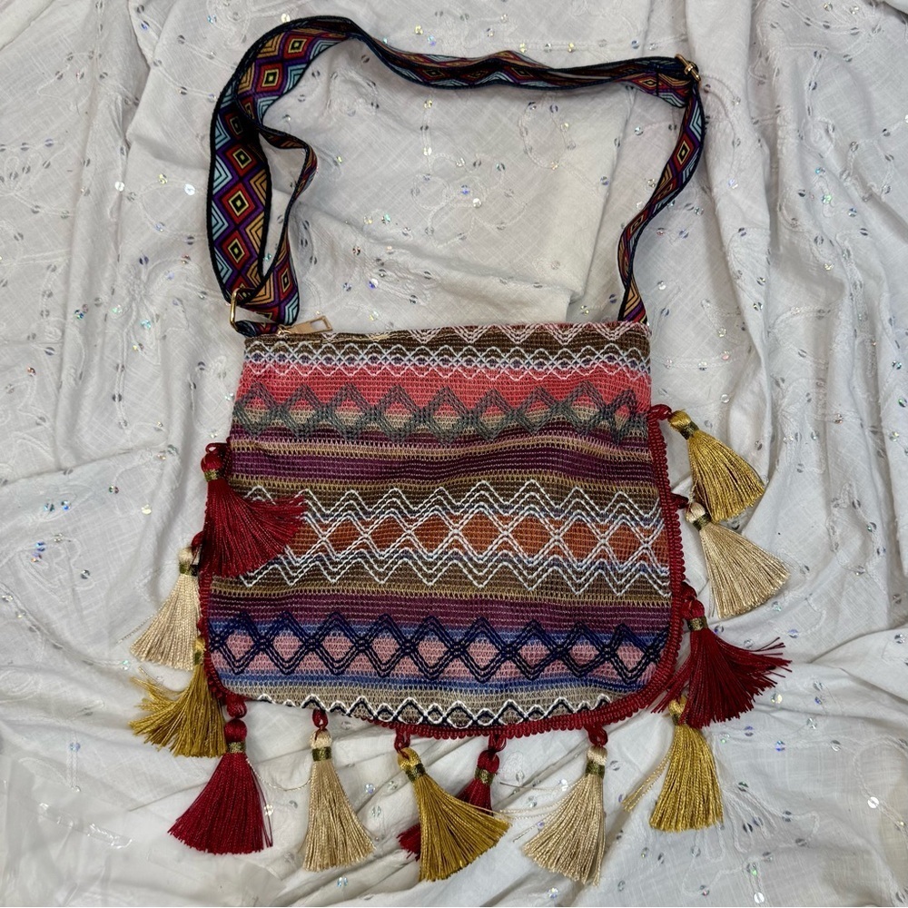 *New* Boho Embroidered Crossbody Bag with Tassels – Festival Ready!